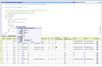 Figure 2. Code generation report showing overflows when using the Scaled Doubles type and the Histogram icon.