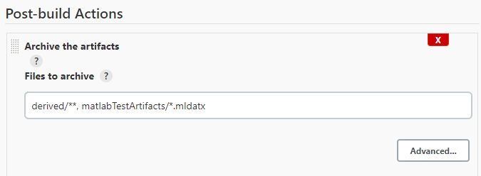 A screenshot of the Post-build Actions screenshot pop-up window. There is a header for ‘Archive the artifacts’ and a form for the filepath for Files to archive. There is also a button for advanced options.