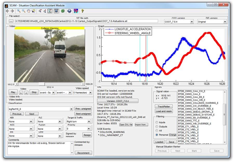 Figure 5. The Situation Classification Assistant Module, a MATLAB based tool for processing logged ECU data and automatically identifying situations relevant to emergency braking.