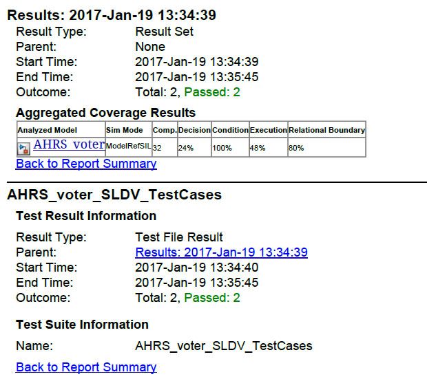 Figure 16. Simulink Design Verifier test results report.
