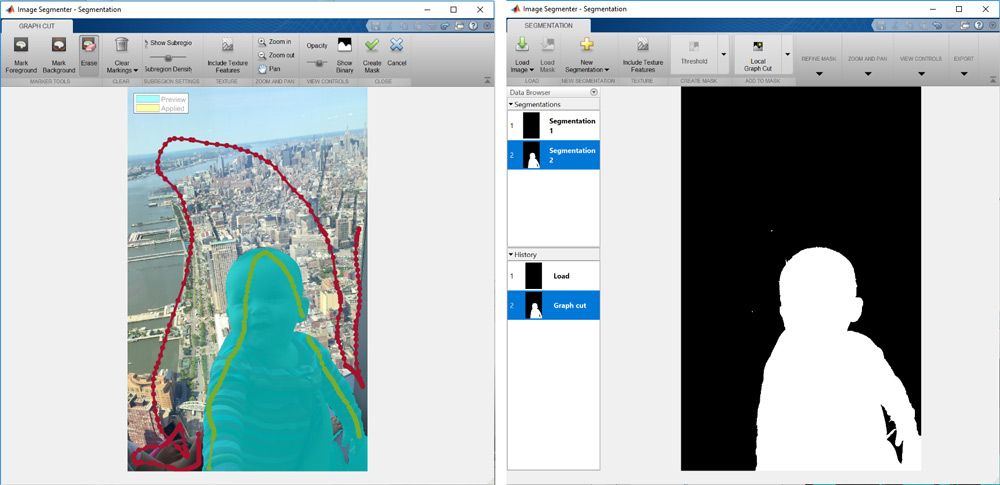 Screenshot showing the Image Segmenter app being used to remove an object from the foreground.