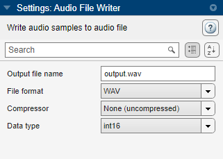 Screenshot of the Audio File Writer settings