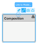 Composition block with action bar Link to Model option highlighted after selecting ellipsis.