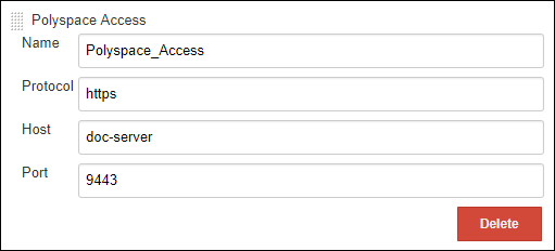 Enter the protocol, host and port name for the Polyspace Access server, and a short name to refer to the server.