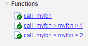 This image shows the function call_myfcn and the function specializations in the code generation report.