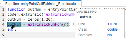Code generation report, showing size of outNum
