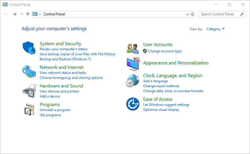 Navigate to Network and Internet settings in the Control Panel.