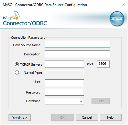 MySQL Connector/ODBC Data Source Configuration dialog box