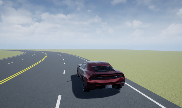 Curved road scene in 3D environment
