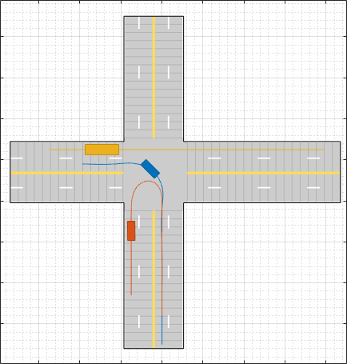 One vehicle makes a U-turn at an intersection,another vehicle turns left at the intersection, and another vehicle goes straight through the intersection