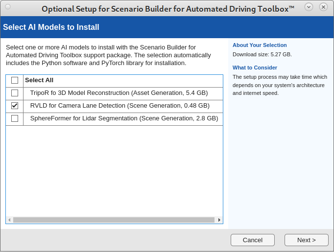 Select AI models to install using scenario builder optional setup