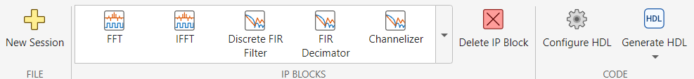 DSP HDL IP Designer app toolstrip