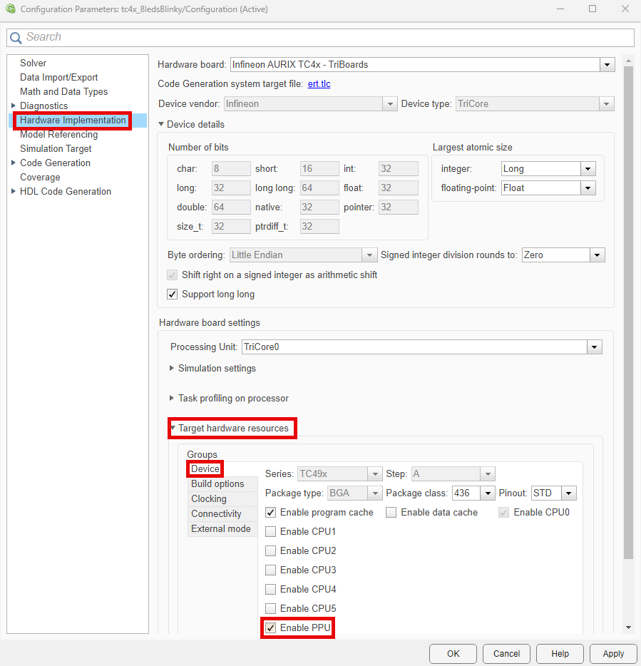 Device settings for flat model