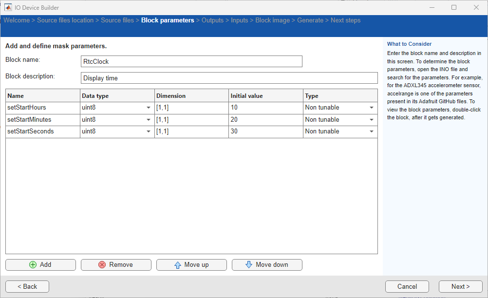 block parameters