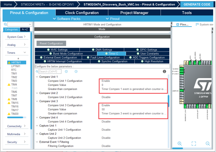 HRTIM enable compare unit