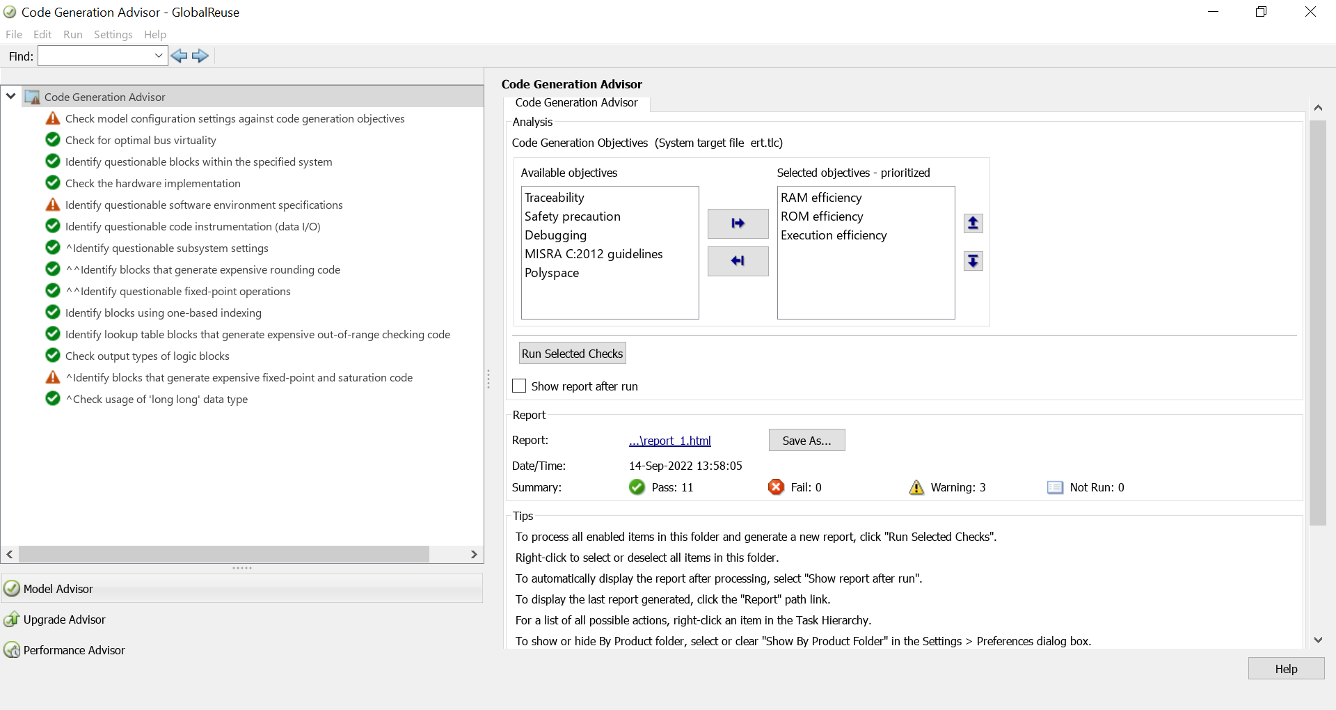 Code Generation Advisor Checks