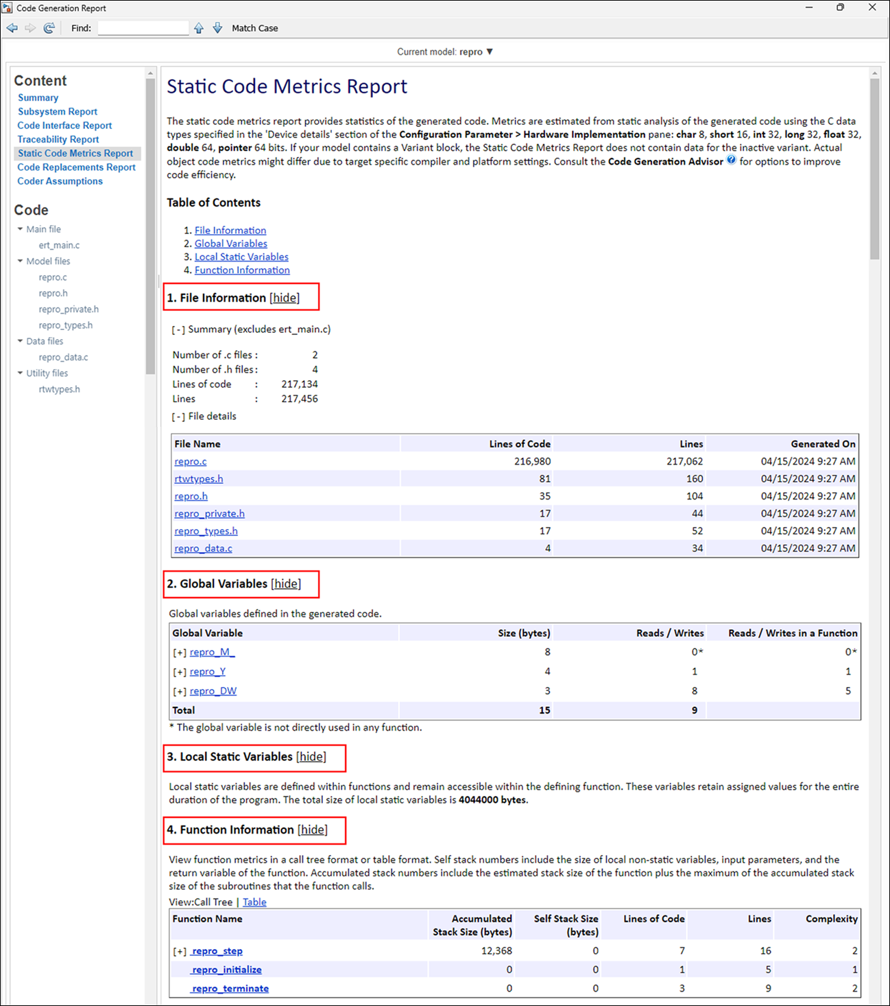 Static Code Mectrics Report