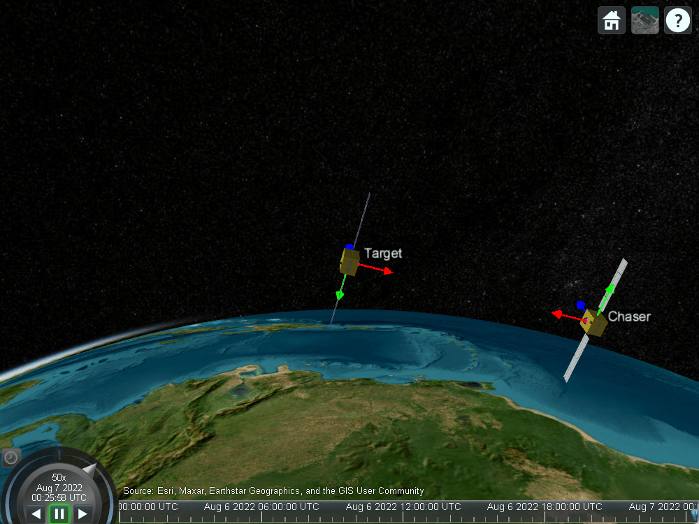 Satellite scenario viewer for chaser in final approach