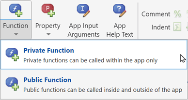 Function dropdown with the Private Function option highlighted.