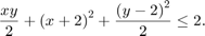 $$ \frac{{xy}}{2} + {\left( {x + 2} \right)^2} + \frac{{{{\left( {y - 2}&#10;\right)}^2}}}{2} \le 2. $$