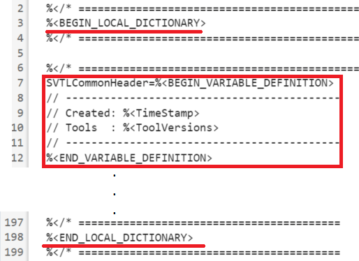 Define template variable in the local dictionary.