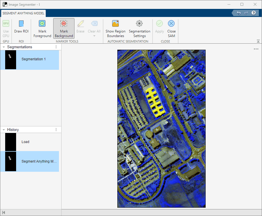 One object segmented using SAM in Image Segmenter app.