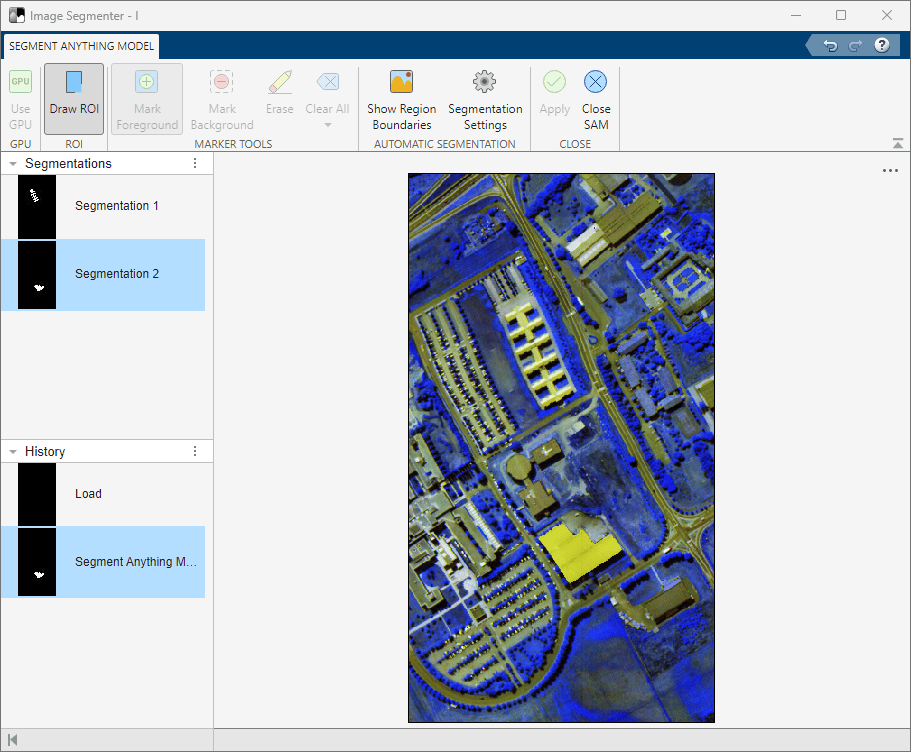 Second object segmented using SAM in Image Segmenter app.