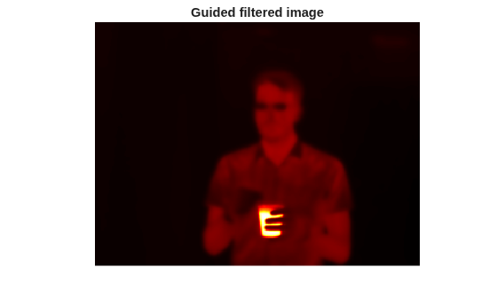 Figure contains an axes object. The hidden axes object with title Guided filtered image contains an object of type image.
