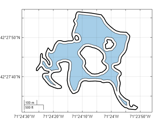 Figure contains an axes object with type mapaxes. The mapaxes object contains 2 objects of type polygon.