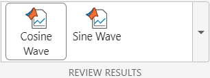 Gallery of available plots in the Review Results section of the Experiment Manager toolstrip. The gallery contains the Cosine Wave and Sine Wave buttons.