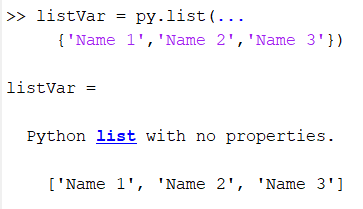 Use Python list Variables in MATLAB