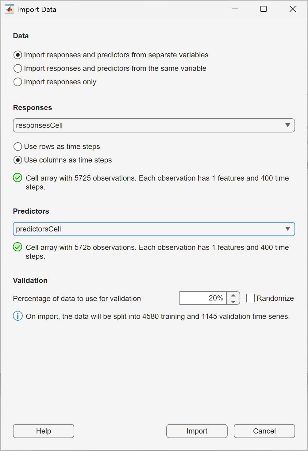 The Import Data dialog box.