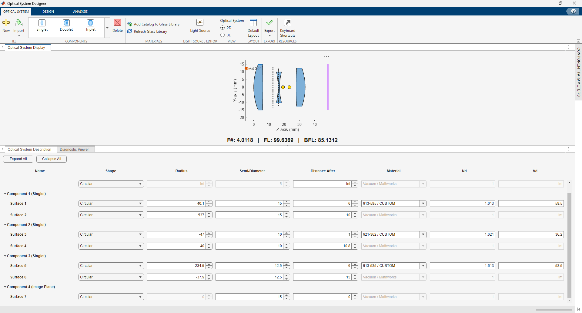 Design Optical System Using Optical System Designer - MATLAB & Simulink