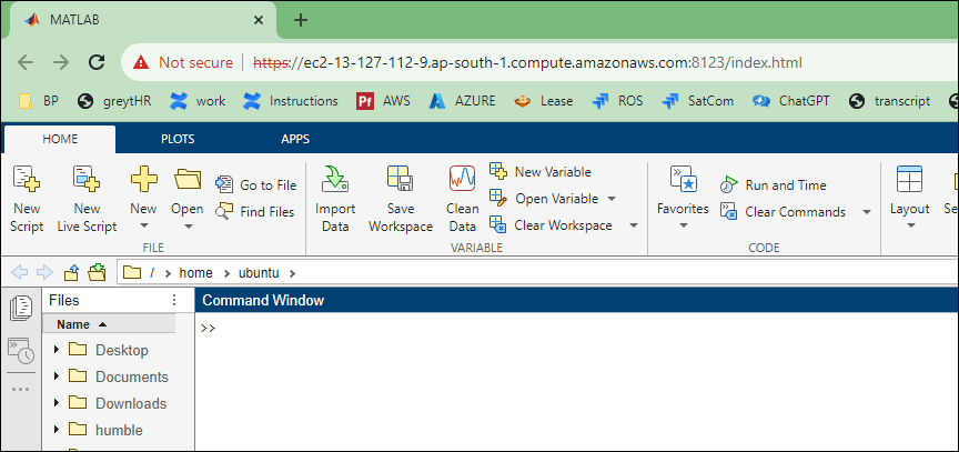 AWS connected to MATLAB