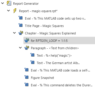 Outline in left pane displaying For Loop component