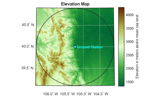 Figure contains an axes object. The hidden axes object with title Elevation Map contains 14 objects of type patch, surface, line, text. One or more of the lines displays its values using only markers
