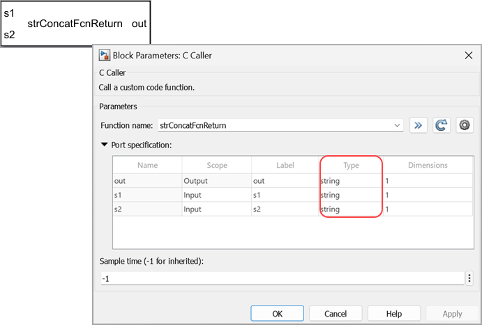 Dynamic Simulink string for C Caller block.