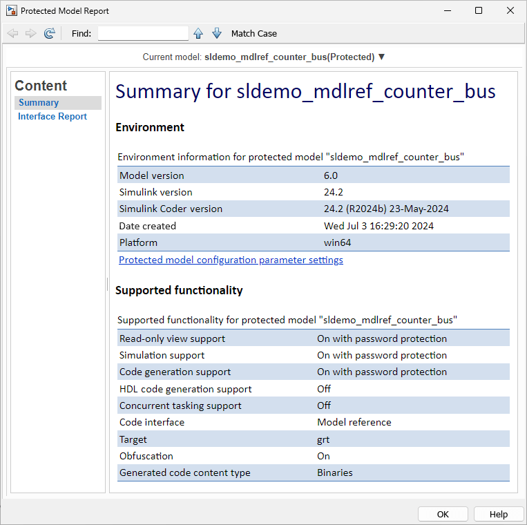 Protected model report