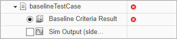 The baselineTestCase results in the Results and Artifacts pane. The test case indicates a failed status.