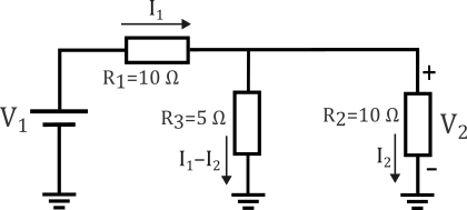 Circuit diagram including input voltage, three resistors, and output voltage.