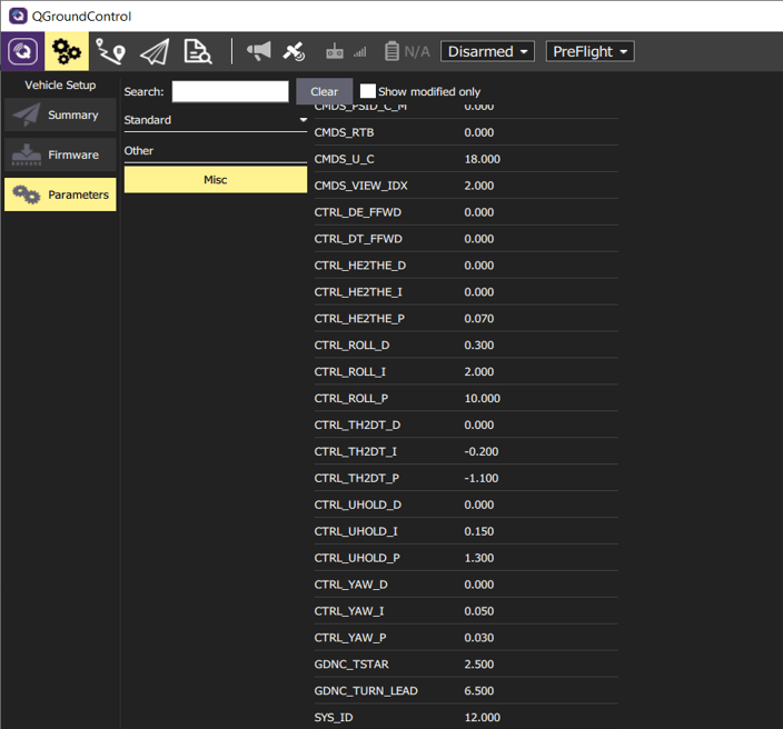 parameters page of QGroundControl