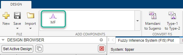 App toolstrip with the MF option listed as the only option in the Add Components gallery