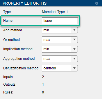 Property Editor with Name field highlighted and the name value set to "tipper"