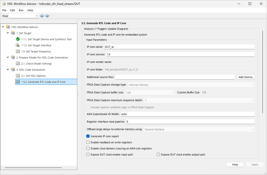 Generate RTL Code and IP Core task