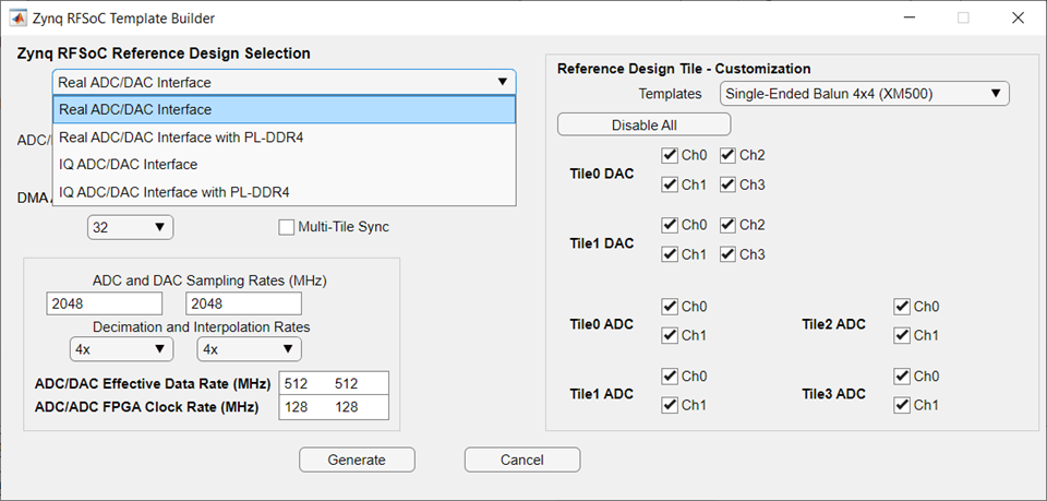 Zynq RFSoC reference design selection