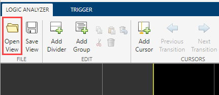 Logic Analyzer toolstrip highlighted on Open View button