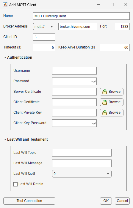 Add MQTT Client Settings