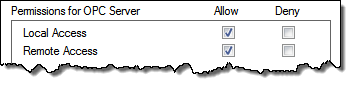 OPC server permissions allowing local and remote access