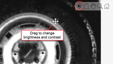 The viewer window, showing how to adjust the image display range from the viewer toolbar