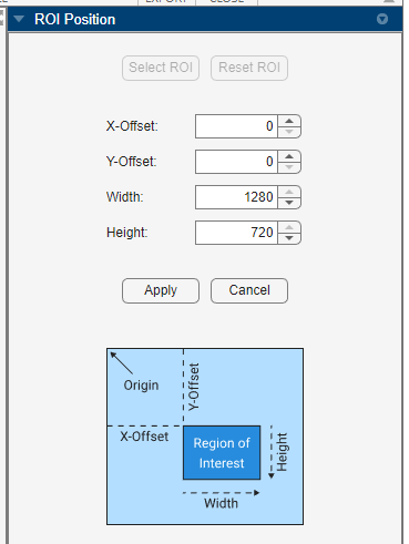 ROI Position panel in Image Acquisition Explorer